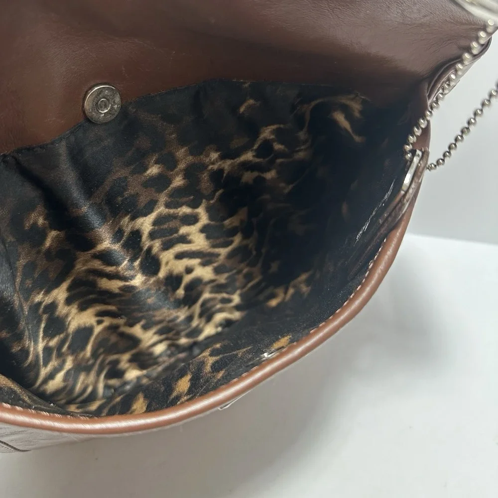 Grace Adele Leather Shoulder Hobo Bag‎ Brown Medium Size Silver Hardware